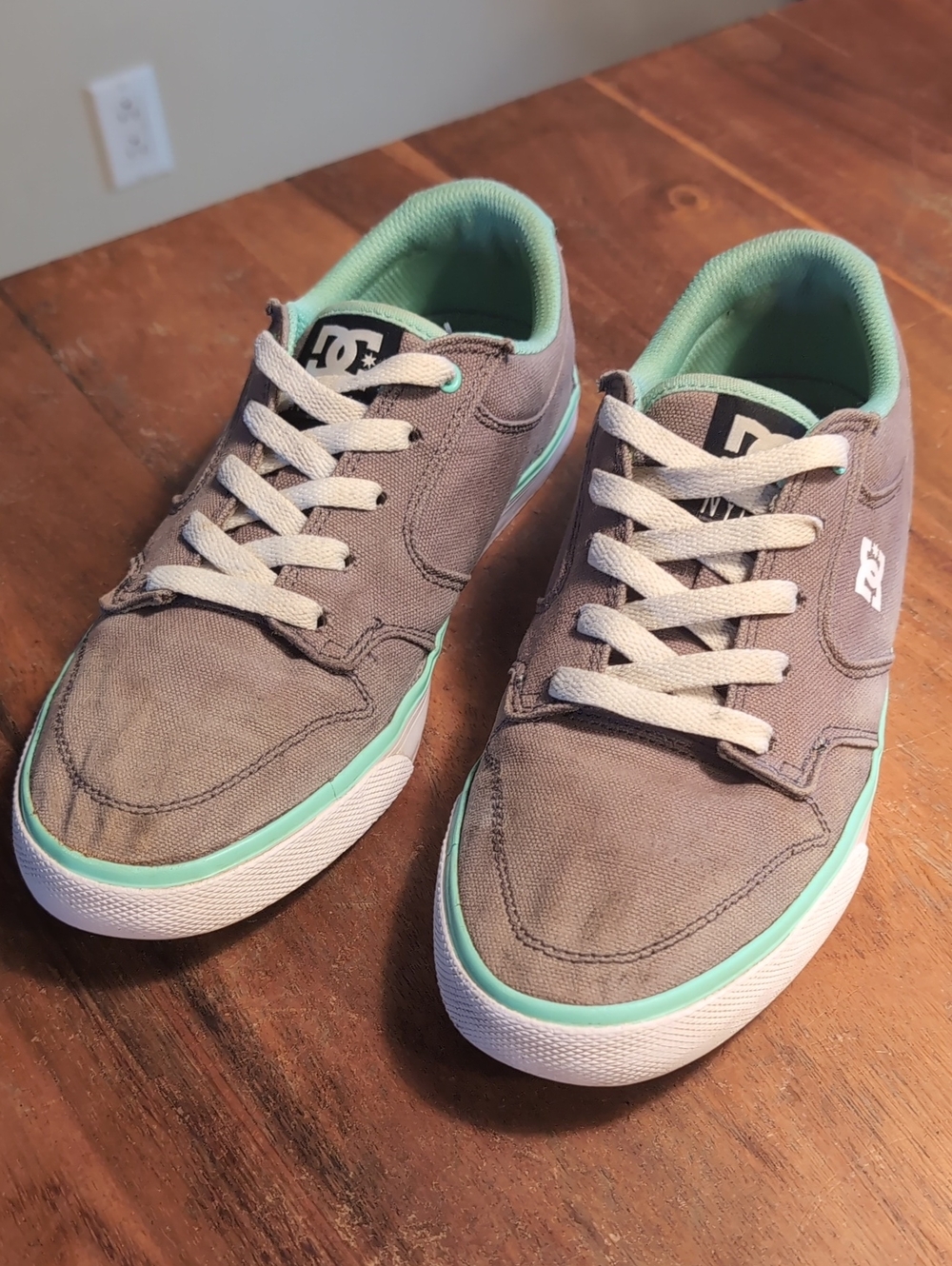 DC Women's Gray Canvas Sneakers with Mint Accents